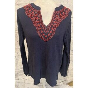 Lucky Brand Women's Stella Tunic in American Navy with red embroidery Size Large